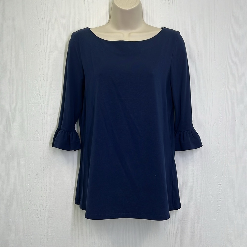 Lilly Pulitzer - Fontaine Navy Blue Bell Sleeves Boatneck Button Closure Top S - Picture 2 of 11